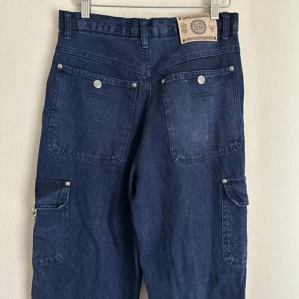 Pure Gear Cargo Jeans Mens 29 Dark Wash Blue‎ Vintage 90s Baggy Utility Denim
